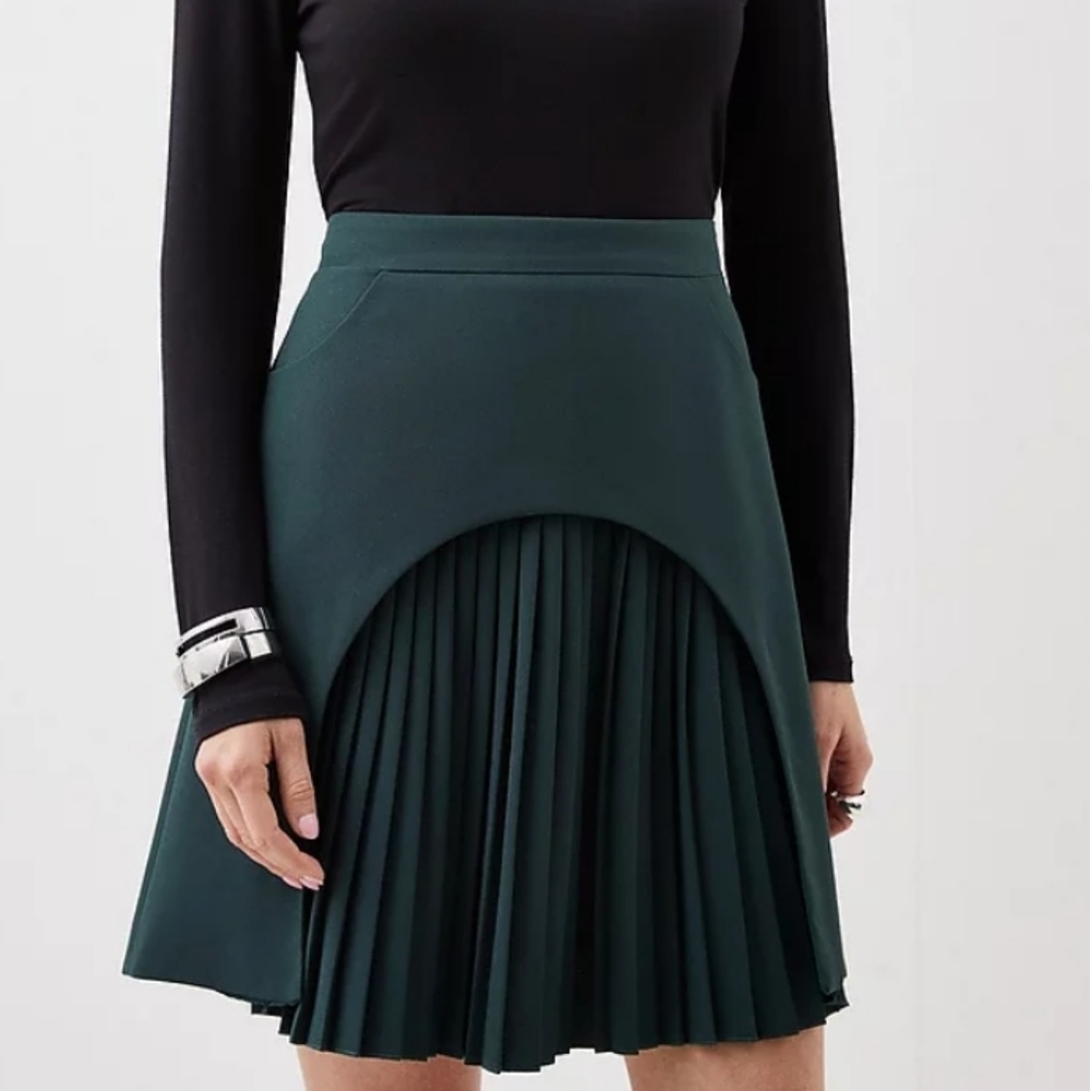 Karen Millen Miliary Pleated Skirt Size 2 Forest